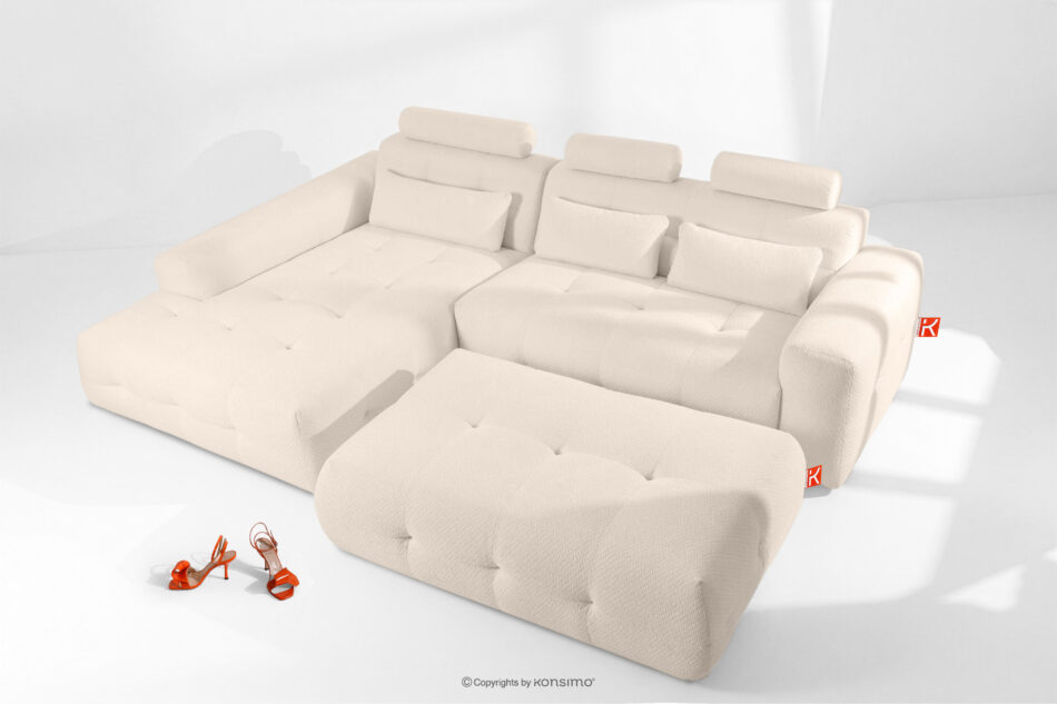 ALIGRA Zestaw mebli do salonu narożnik lewy i puf w kaninie szenil z pikowaniem jasny beżowy jasny beżowy - zdjęcie 1