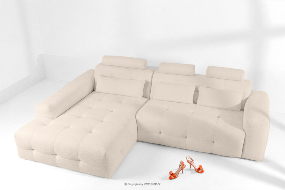 ALIGRA Zestaw mebli do salonu narożnik lewy i puf w kaninie szenil z pikowaniem jasny beżowy jasny beżowy - zdjęcie 20