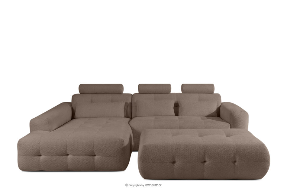 ALIGRA Zestaw mebli do salonu narożnik lewy i puf w kaninie szenil z pikowaniem brązowy brązowy - zdjęcie 0