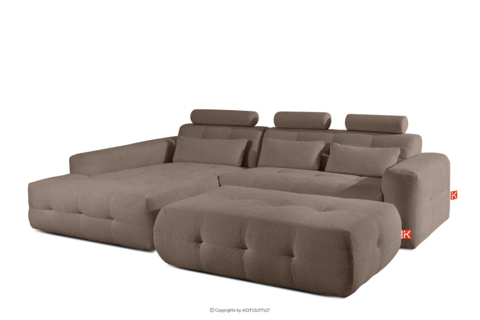 ALIGRA Zestaw mebli do salonu narożnik lewy i puf w kaninie szenil z pikowaniem brązowy brązowy - zdjęcie 2