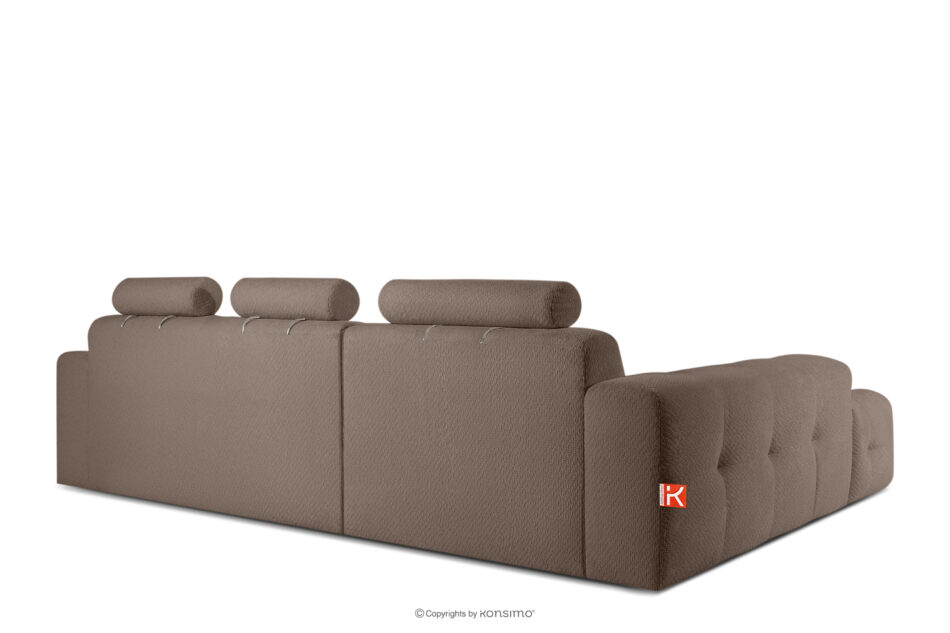 ALIGRA Zestaw mebli do salonu narożnik lewy i puf w kaninie szenil z pikowaniem brązowy brązowy - zdjęcie 5