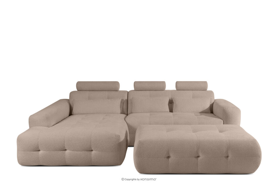 ALIGRA Zestaw mebli do salonu narożnik lewy i puf w kaninie szenil z pikowaniem jasny brązowy jasny brązowy - zdjęcie 0