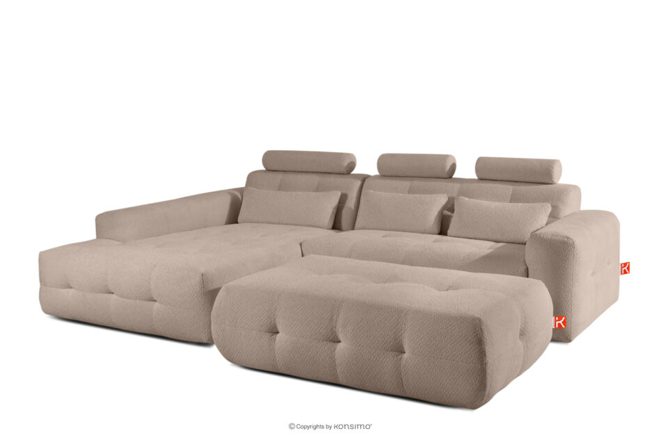 ALIGRA Zestaw mebli do salonu narożnik lewy i puf w kaninie szenil z pikowaniem jasny brązowy jasny brązowy - zdjęcie 2