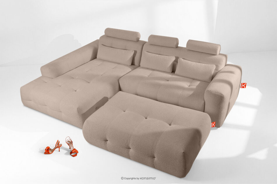 ALIGRA Zestaw mebli do salonu narożnik lewy i puf w kaninie szenil z pikowaniem jasny brązowy jasny brązowy - zdjęcie 1