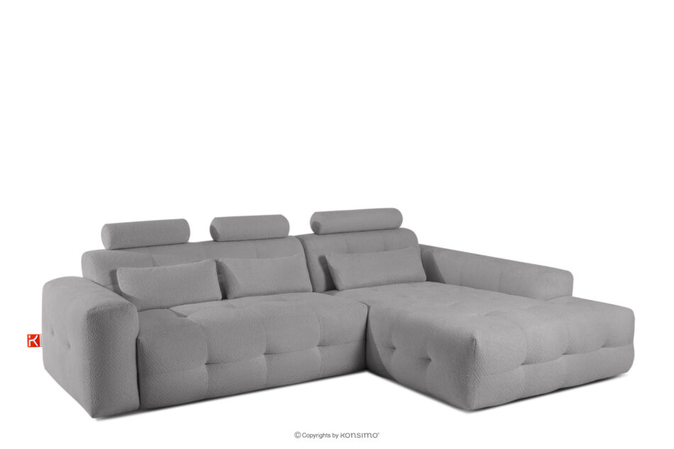 ALIGRA Zestaw mebli do salonu narożnik prawy i puf w kaninie szenil z pikowaniem szary szary - zdjęcie 4