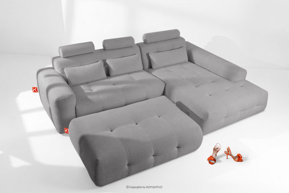 ALIGRA Zestaw mebli do salonu narożnik prawy i puf w kaninie szenil z pikowaniem szary szary - zdjęcie 1