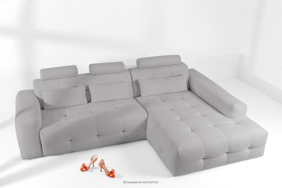 ALIGRA Zestaw mebli do salonu narożnik prawy i puf w kaninie szenil z pikowaniem jasny szary jasny szary - zdjęcie 20