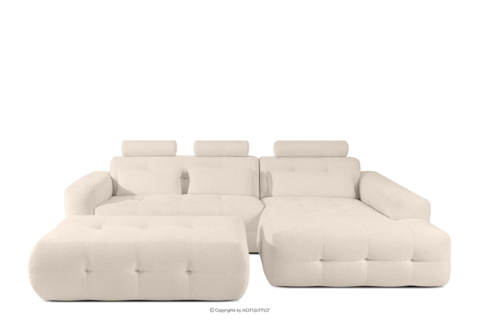 ALIGRA Zestaw mebli do salonu narożnik prawy i puf w kaninie szenil z pikowaniem jasny beżowy jasny beżowy - zdjęcie 0