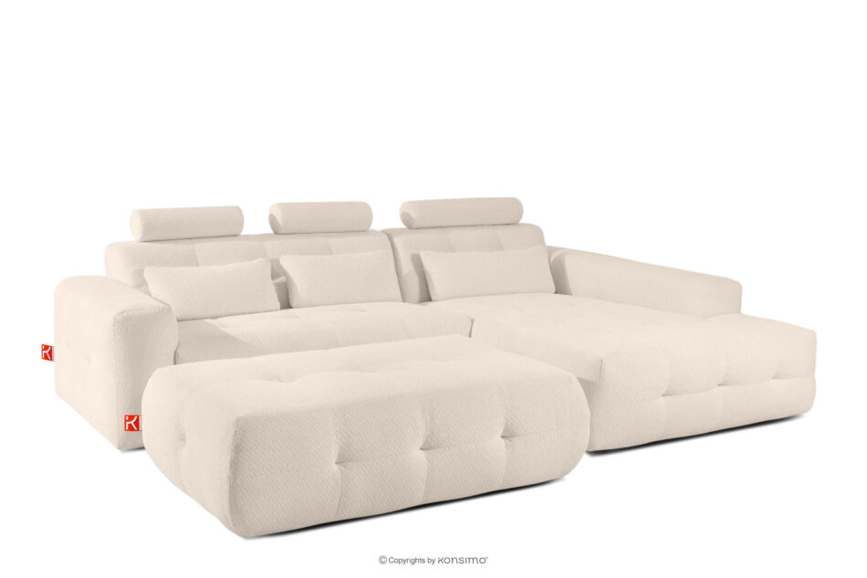 ALIGRA Zestaw mebli do salonu narożnik prawy i puf w kaninie szenil z pikowaniem jasny beżowy jasny beżowy - zdjęcie 2