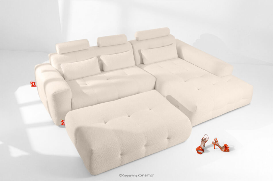 ALIGRA Zestaw mebli do salonu narożnik prawy i puf w kaninie szenil z pikowaniem jasny beżowy jasny beżowy - zdjęcie 1