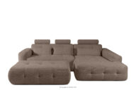 Zestaw mebli do salonu narożnik prawy i puf w kaninie szenil z pikowaniem brązowy