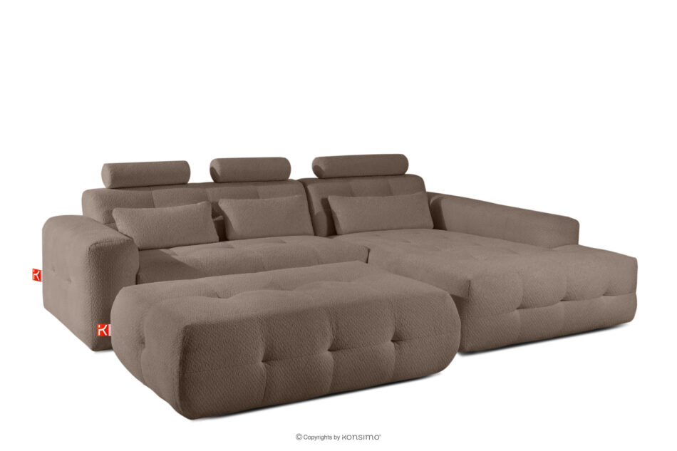 ALIGRA Zestaw mebli do salonu narożnik prawy i puf w kaninie szenil z pikowaniem brązowy brązowy - zdjęcie 2