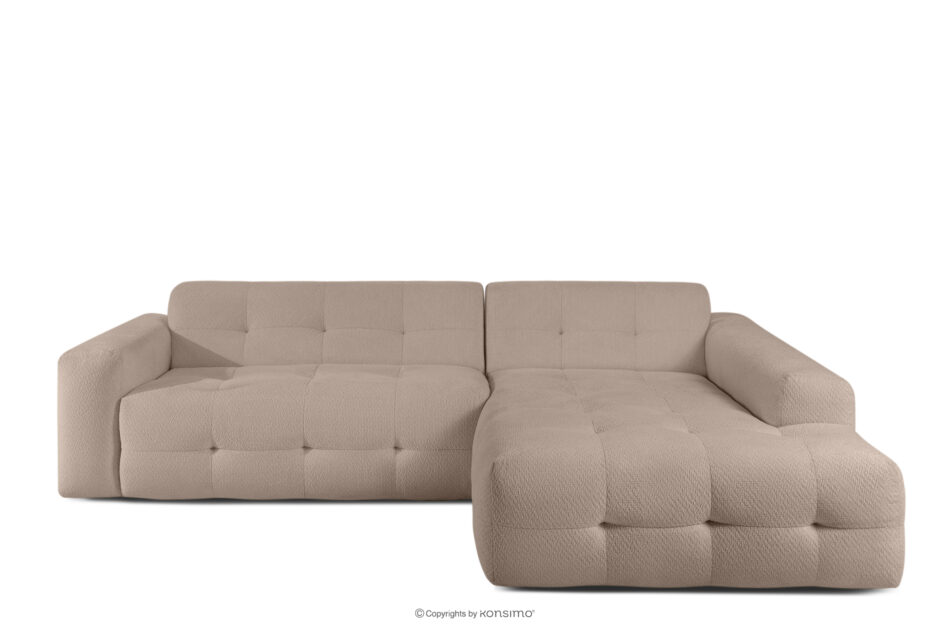 ALIGRA Zestaw mebli do salonu narożnik prawy i puf w kaninie szenil z pikowaniem jasny brązowy jasny brązowy - zdjęcie 16