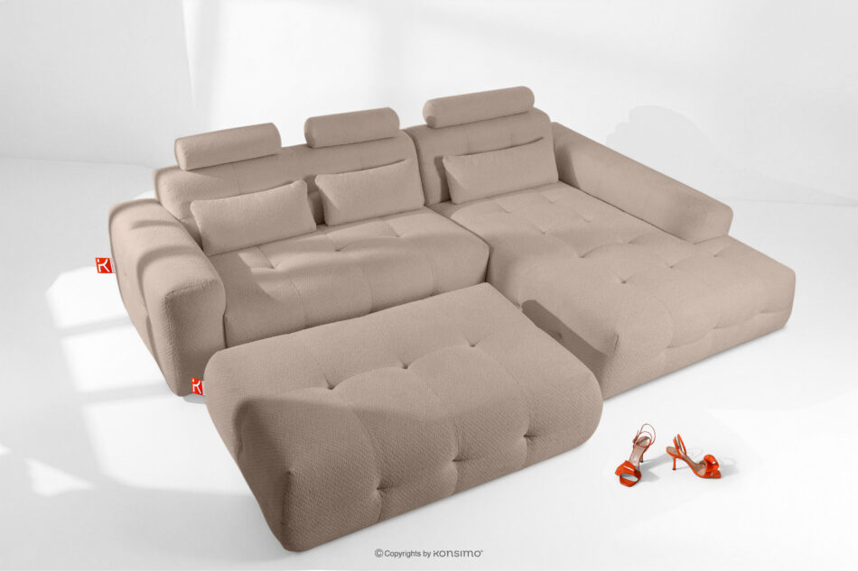 ALIGRA Zestaw mebli do salonu narożnik prawy i puf w kaninie szenil z pikowaniem jasny brązowy jasny brązowy - zdjęcie 1