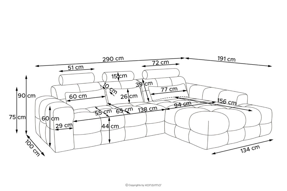 ALIGRA Zestaw mebli do salonu narożnik prawy i puf w kaninie szenil z pikowaniem brązowy brązowy - zdjęcie 23