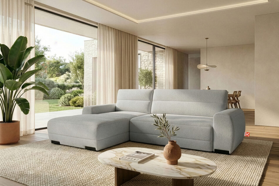 BLUME Nowoczesny narożnik w tkaninie szenilowej lewy jasny szary jasny szary - zdjęcie 16