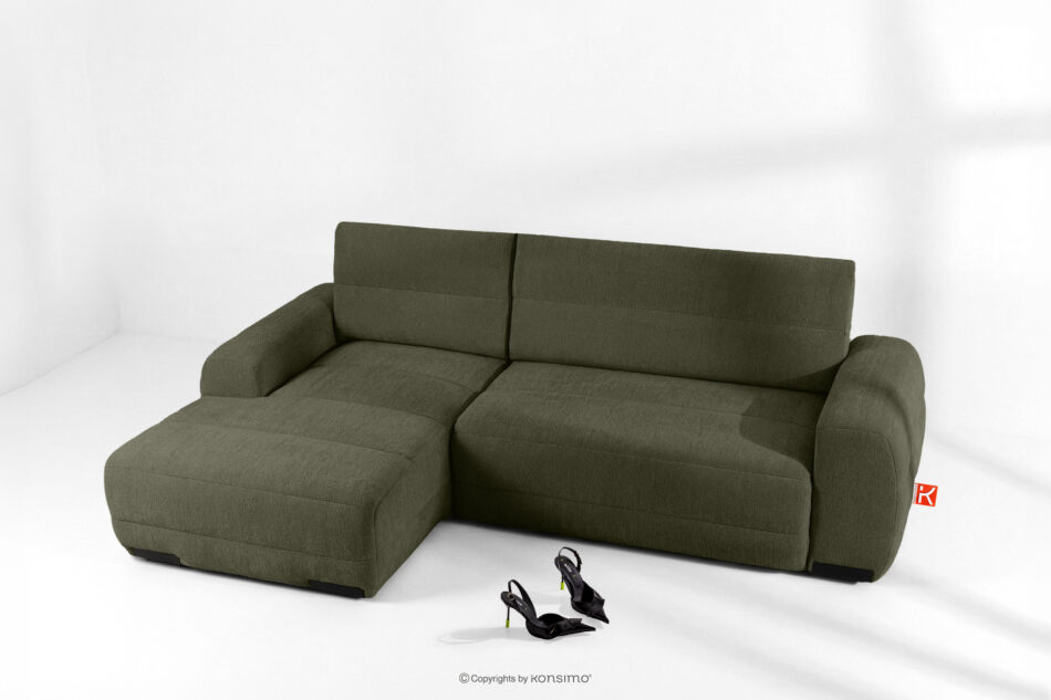 BLUME Nowoczesny narożnik w tkaninie szenilowej lewy ciemny zielony ciemny zielony - zdjęcie 1