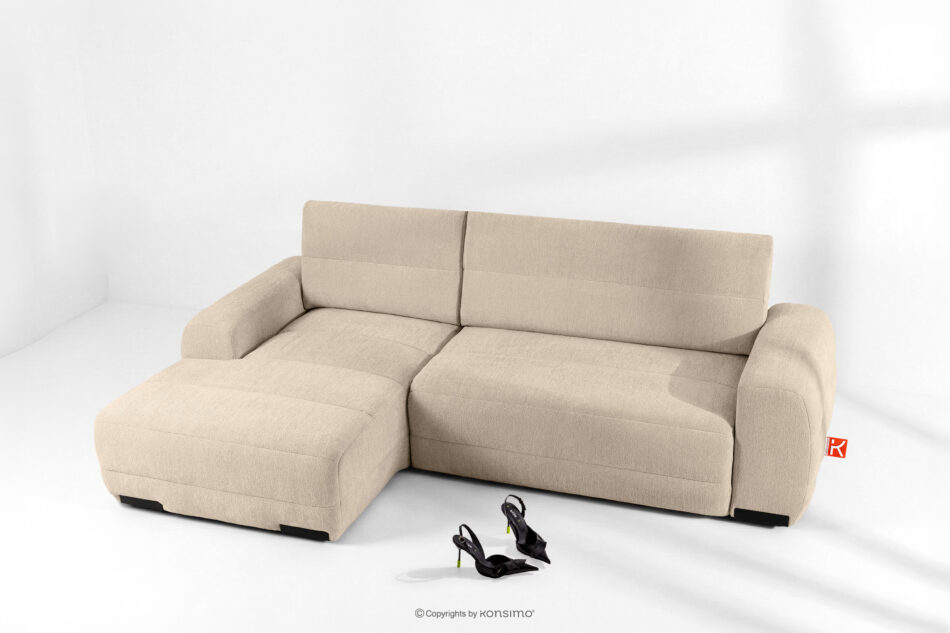 BLUME Nowoczesny narożnik w tkaninie szenilowej lewy kremowy kremowy - zdjęcie 1