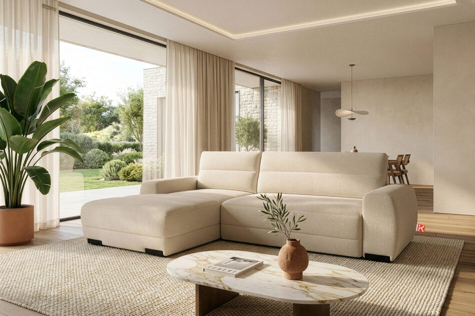 BLUME Nowoczesny narożnik w tkaninie szenilowej lewy kremowy kremowy - zdjęcie 16