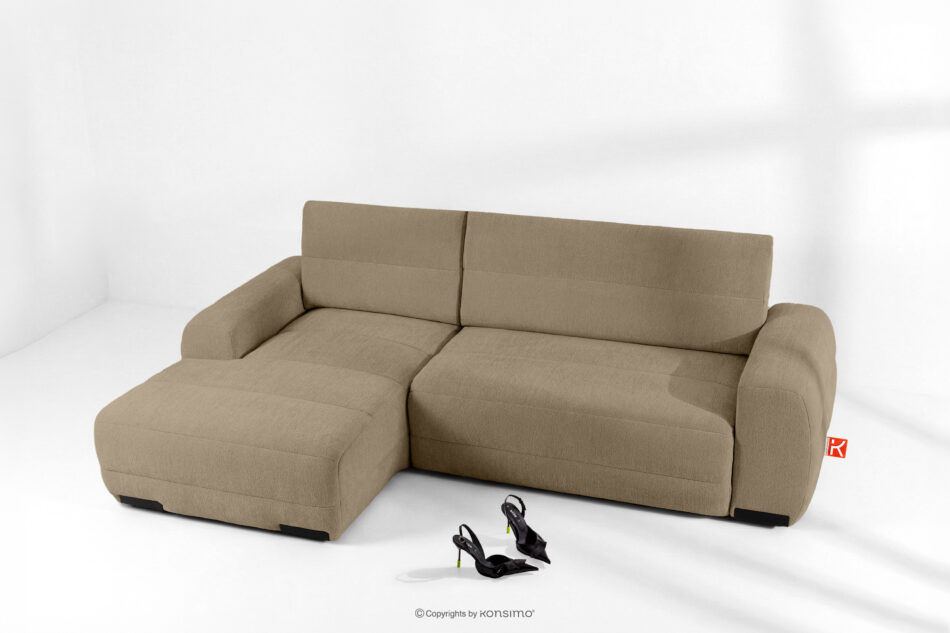 BLUME Nowoczesny narożnik w tkaninie szenilowej lewy ciemny beżowy ciemny beżowy - zdjęcie 1