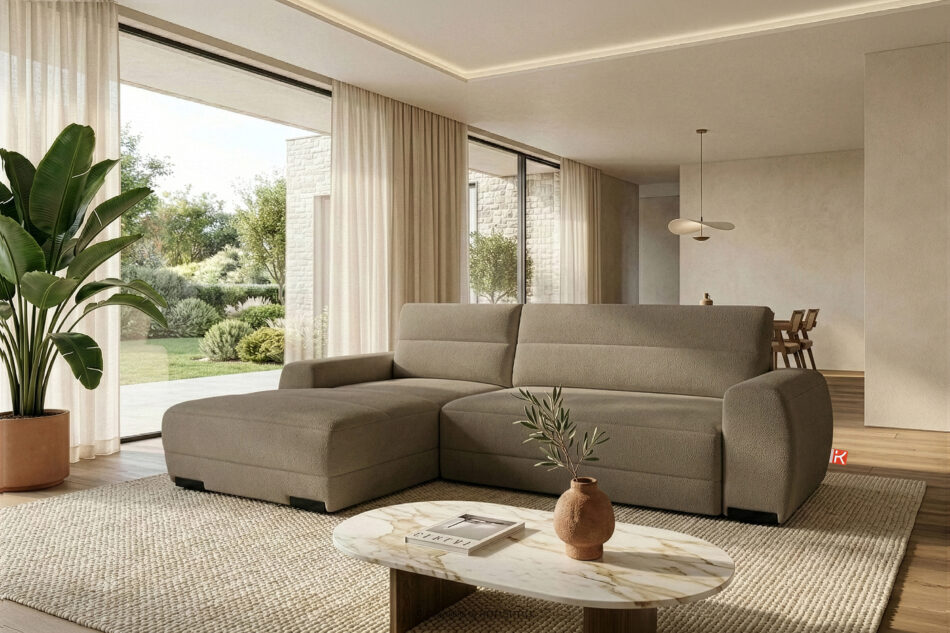 BLUME Nowoczesny narożnik w tkaninie szenilowej lewy ciemny beżowy ciemny beżowy - zdjęcie 16