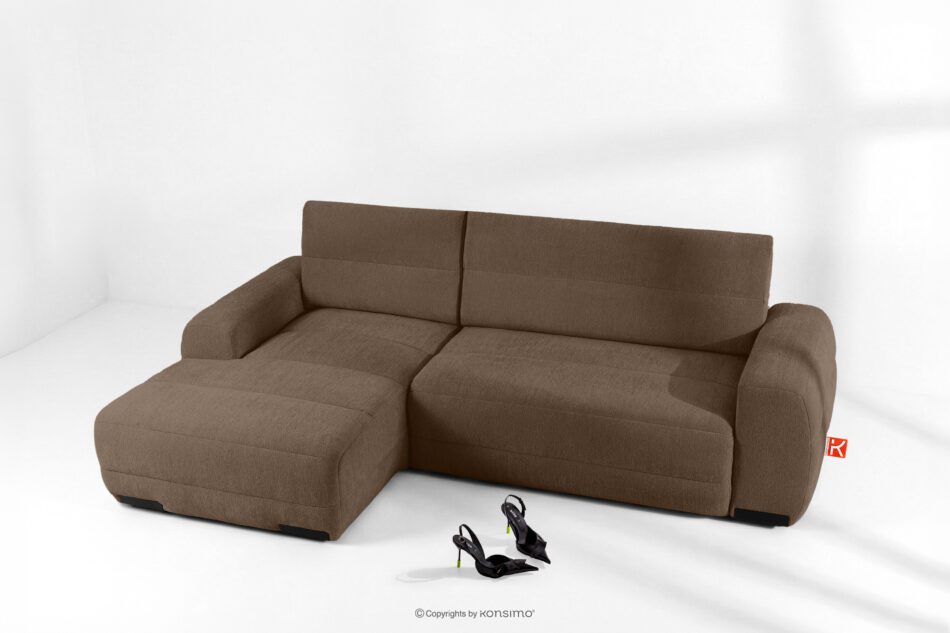 BLUME Nowoczesny narożnik w tkaninie szenilowej lewy brązowy brązowy - zdjęcie 1
