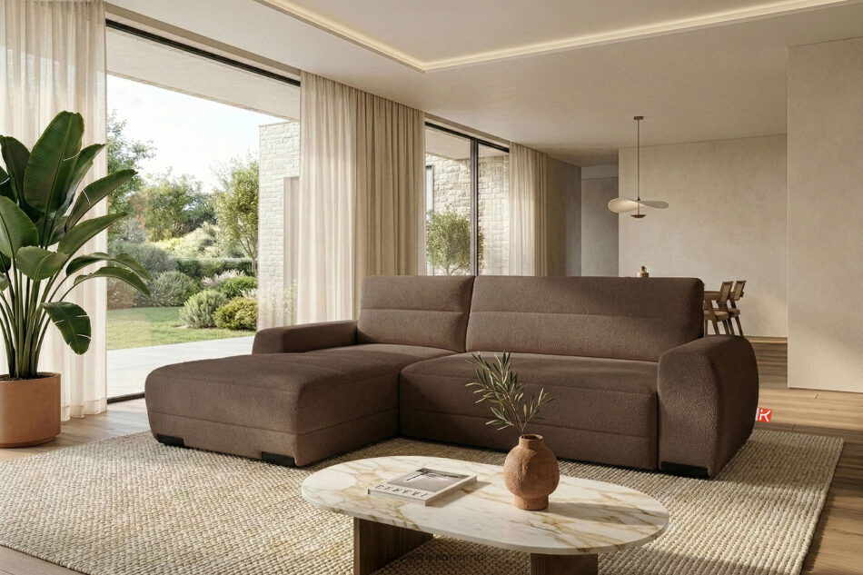 BLUME Nowoczesny narożnik w tkaninie szenilowej lewy brązowy brązowy - zdjęcie 16