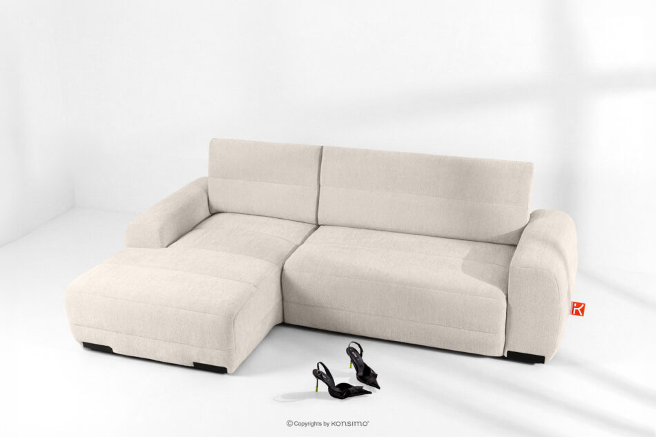 BLUME Nowoczesny narożnik w tkaninie szenilowej lewy ecru ecru - zdjęcie 1