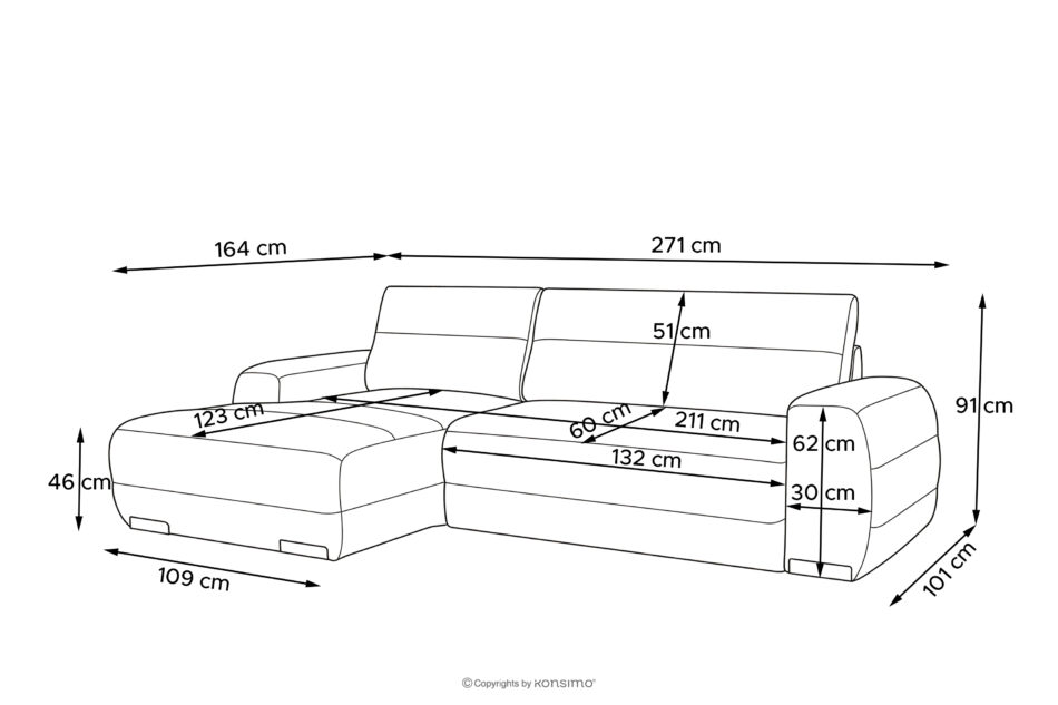 BLUME Nowoczesny narożnik w tkaninie szenilowej lewy grafitowy grafitowy - zdjęcie 17
