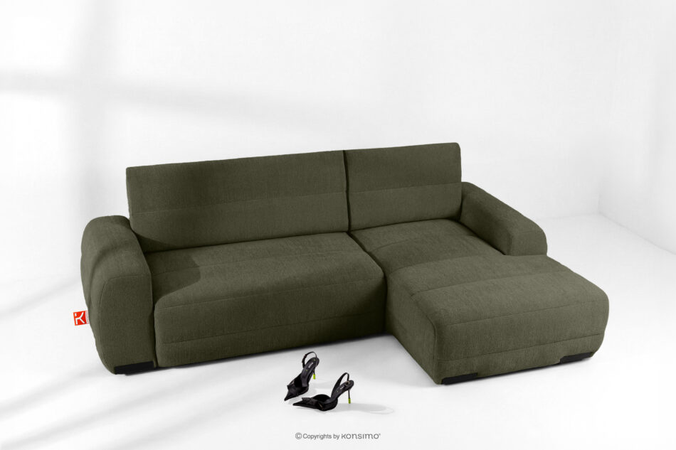 BLUME Nowoczesny narożnik w tkaninie szenilowej prawy ciemny zielony ciemny zielony - zdjęcie 1