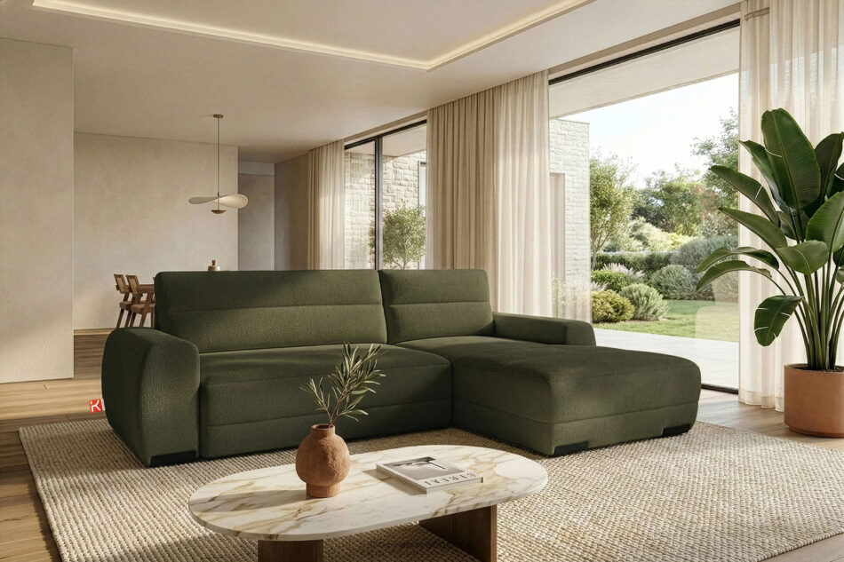 BLUME Nowoczesny narożnik w tkaninie szenilowej prawy ciemny zielony ciemny zielony - zdjęcie 16