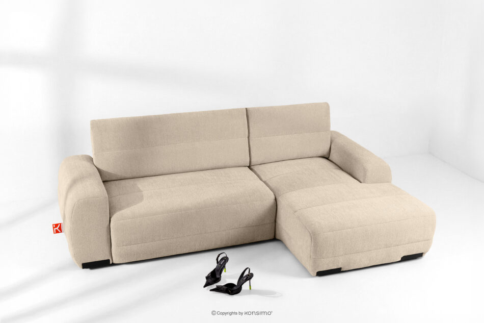 BLUME Nowoczesny narożnik w tkaninie szenilowej prawy kremowy kremowy - zdjęcie 1