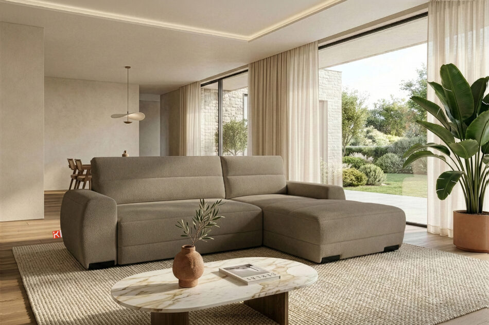 BLUME Nowoczesny narożnik w tkaninie szenilowej prawy ciemny beżowy ciemny beżowy - zdjęcie 16