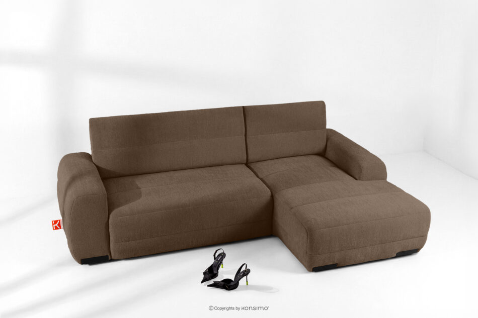 BLUME Nowoczesny narożnik w tkaninie szenilowej prawy brązowy brązowy - zdjęcie 1