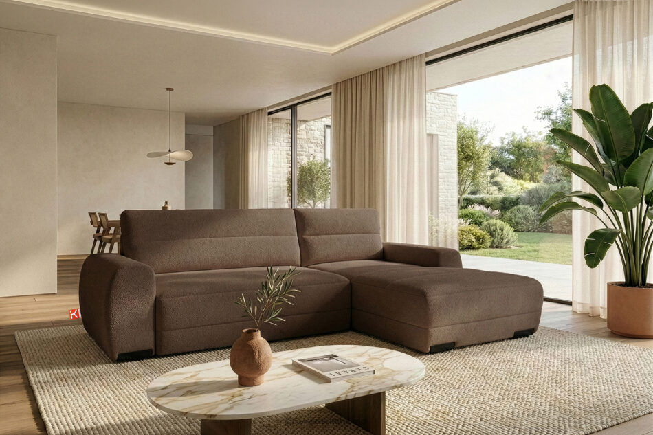 BLUME Nowoczesny narożnik w tkaninie szenilowej prawy brązowy brązowy - zdjęcie 16