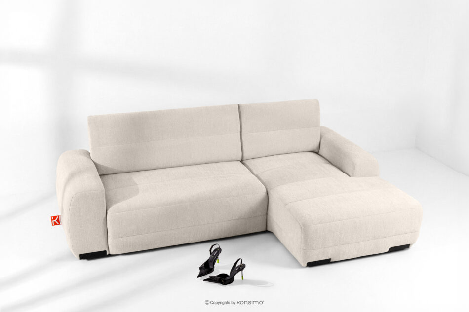 BLUME Nowoczesny narożnik w tkaninie szenilowej prawy ecru ecru - zdjęcie 1