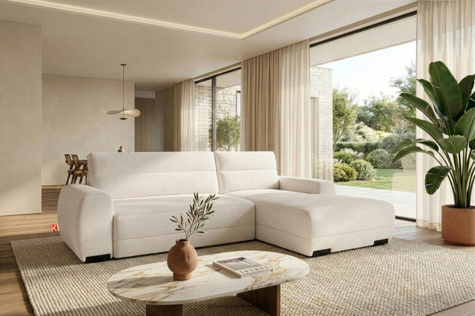 BLUME Nowoczesny narożnik w tkaninie szenilowej prawy ecru ecru - zdjęcie 16