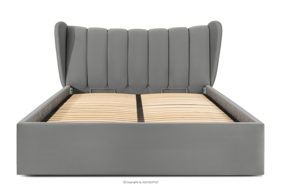 GIZO Łóżko tapicerowane typu muszelka z pojemnikiem na pościel 160 cm jasny szary jasny szary - zdjęcie 3
