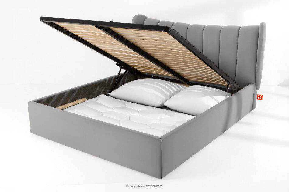 GIZO Łóżko tapicerowane typu muszelka z pojemnikiem na pościel 160 cm jasny szary jasny szary - zdjęcie 14