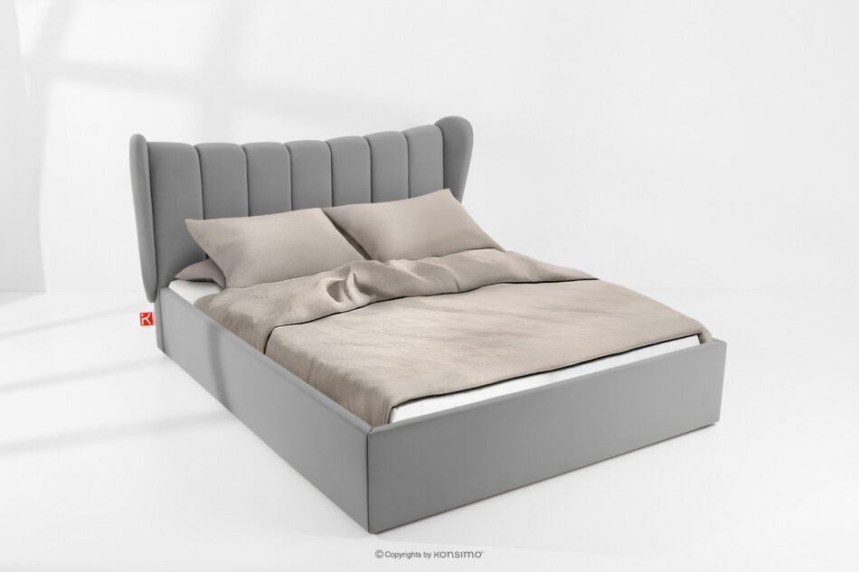 GIZO Łóżko tapicerowane typu muszelka z pojemnikiem na pościel 160 cm jasny szary jasny szary - zdjęcie 1
