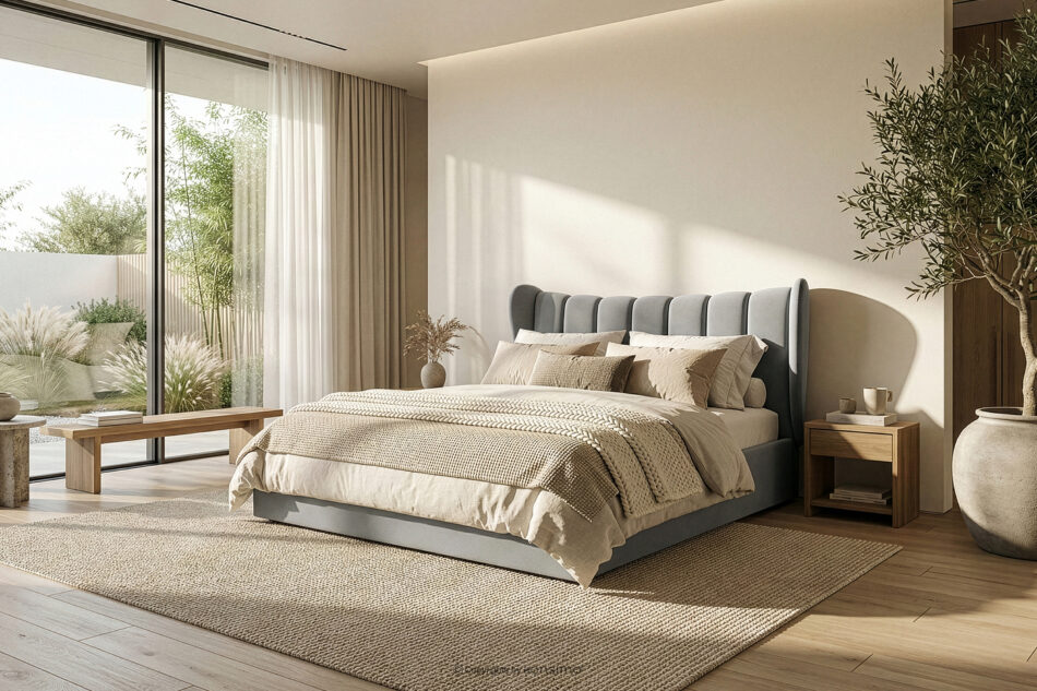 GIZO Łóżko tapicerowane typu muszelka z pojemnikiem na pościel 160 cm jasny szary jasny szary - zdjęcie 15