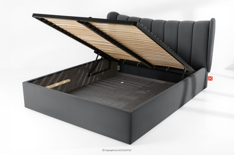 GIZO Łóżko tapicerowane typu muszelka z pojemnikiem na pościel 160 cm ciemny szary ciemny szary - zdjęcie 13