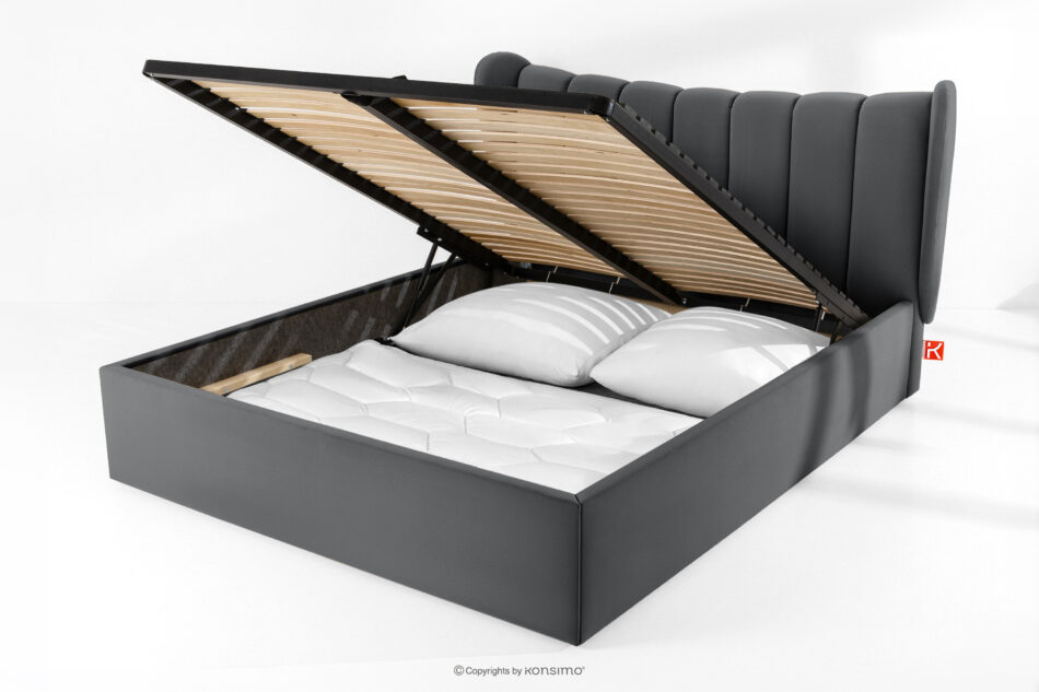 GIZO Łóżko tapicerowane typu muszelka z pojemnikiem na pościel 160 cm ciemny szary ciemny szary - zdjęcie 14