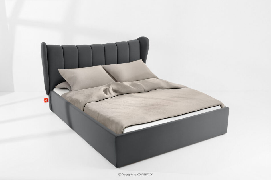 GIZO Łóżko tapicerowane typu muszelka z pojemnikiem na pościel 160 cm ciemny szary ciemny szary - zdjęcie 1