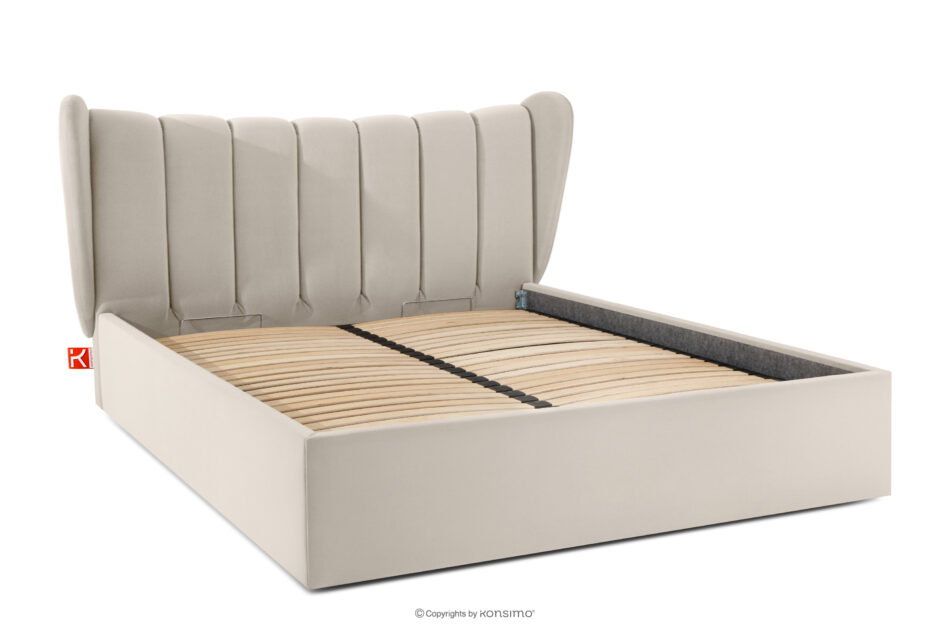 GIZO Łóżko tapicerowane typu muszelka z pojemnikiem na pościel 160 cm kremowy kremowy - zdjęcie 2