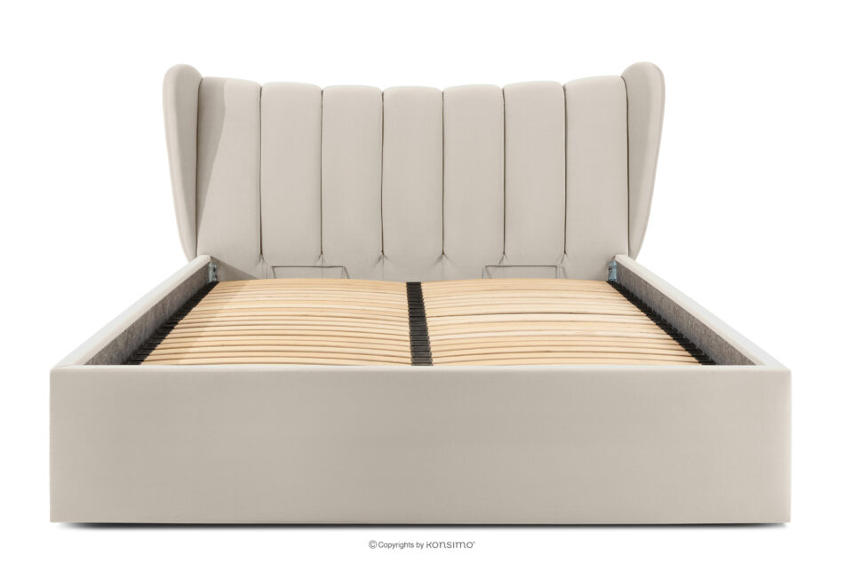 GIZO Łóżko tapicerowane typu muszelka z pojemnikiem na pościel 160 cm kremowy kremowy - zdjęcie 3