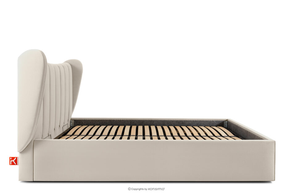 GIZO Łóżko tapicerowane typu muszelka z pojemnikiem na pościel 160 cm kremowy kremowy - zdjęcie 4