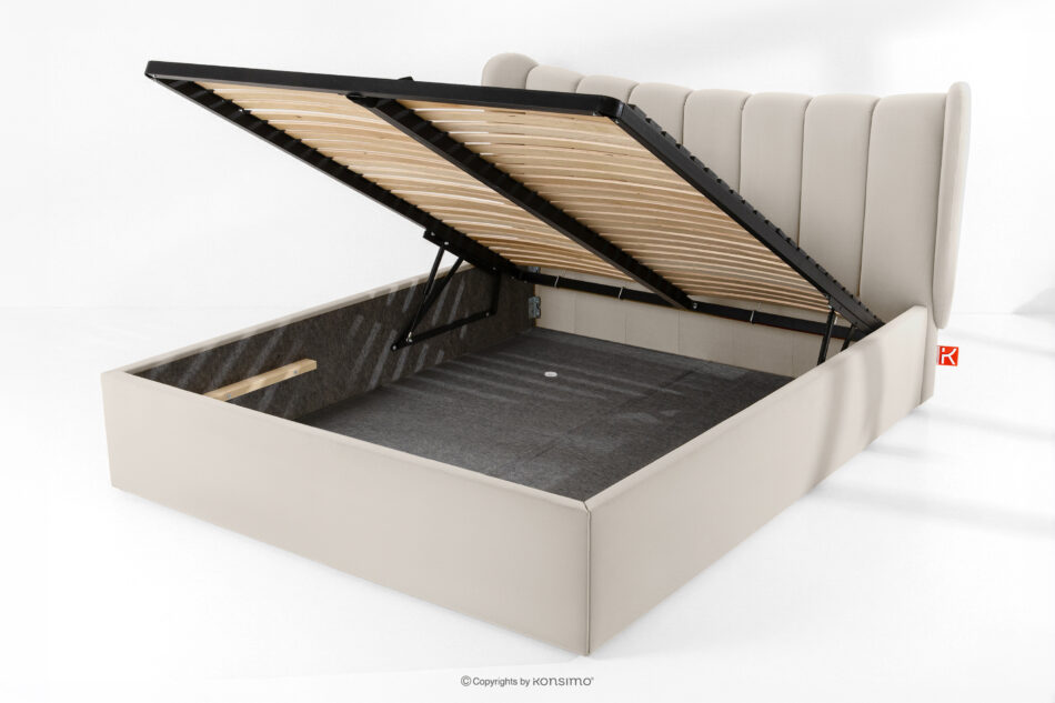 GIZO Łóżko tapicerowane typu muszelka z pojemnikiem na pościel 160 cm kremowy kremowy - zdjęcie 13