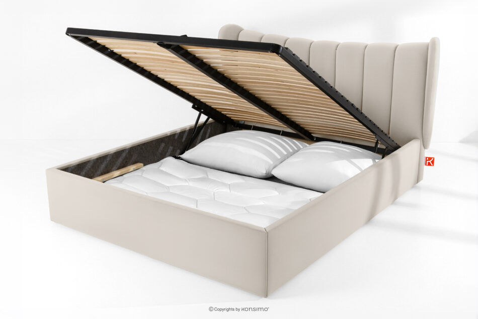 GIZO Łóżko tapicerowane typu muszelka z pojemnikiem na pościel 160 cm kremowy kremowy - zdjęcie 14