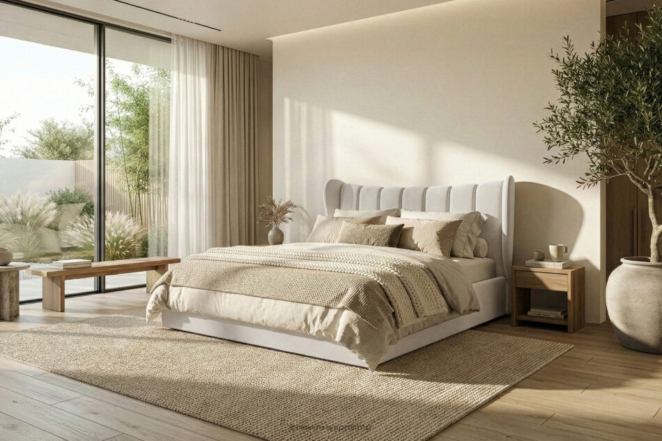 GIZO Łóżko tapicerowane typu muszelka z pojemnikiem na pościel 160 cm kremowy kremowy - zdjęcie 15